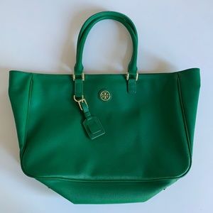 Tory Burch Green Leather Roslyn Tote